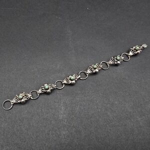 Vintage Mexican Sterling Silver 925 Turquoise Link Bracelet Mexico 7.25in